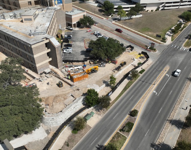 Construction equipment operating near hospital