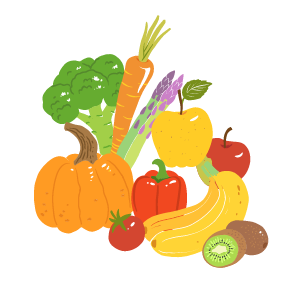 Ilustración de frutas y verduras saludables