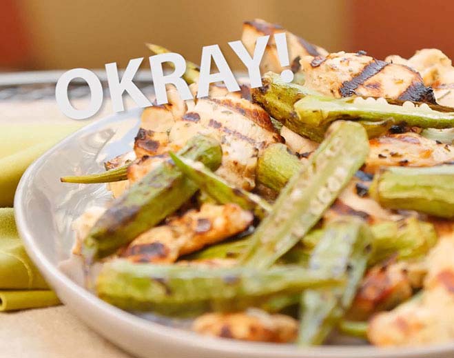 Okra a la parrilla con pollo