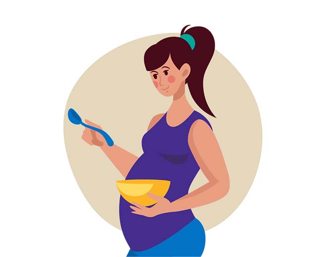 Ilustración de alimentación saludable durante embarazo