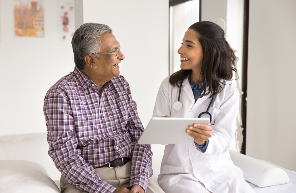 Clinician reviewing information with patient
